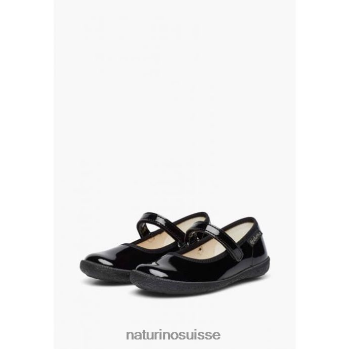 enfants pavie T88FLL540 Naturino ballerines à lanières en cuir verni noir