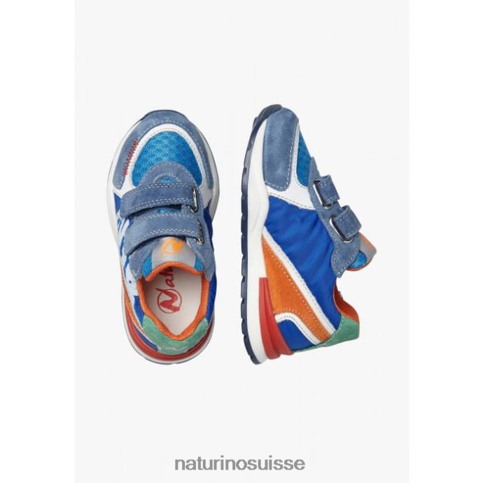 enfants bley vl T88FLL470 Naturino baskets en daim et tissu bleu rouge