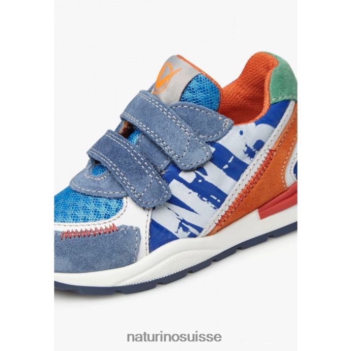 enfants bley vl T88FLL470 Naturino baskets en daim et tissu bleu rouge