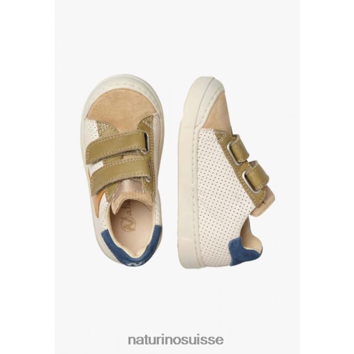enfants clarendon vl T88FLL488 Naturino baskets en cuir nappa perforé et daim cognac-vert foncé