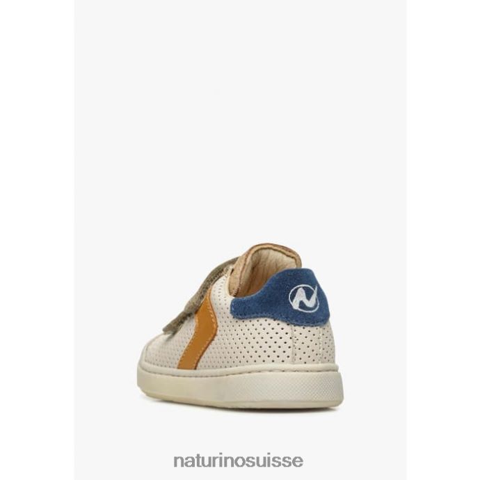 enfants clarendon vl T88FLL488 Naturino baskets en cuir nappa perforé et daim cognac-vert foncé