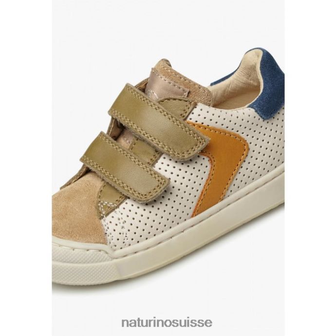 enfants clarendon vl T88FLL488 Naturino baskets en cuir nappa perforé et daim cognac-vert foncé