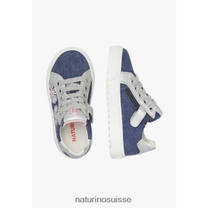 enfants coris 2 zip. T88FLL402 Naturino baskets en cuir et tissu bleu ciel-argent