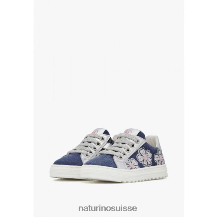 enfants coris 2 zip. T88FLL402 Naturino baskets en cuir et tissu bleu ciel-argent