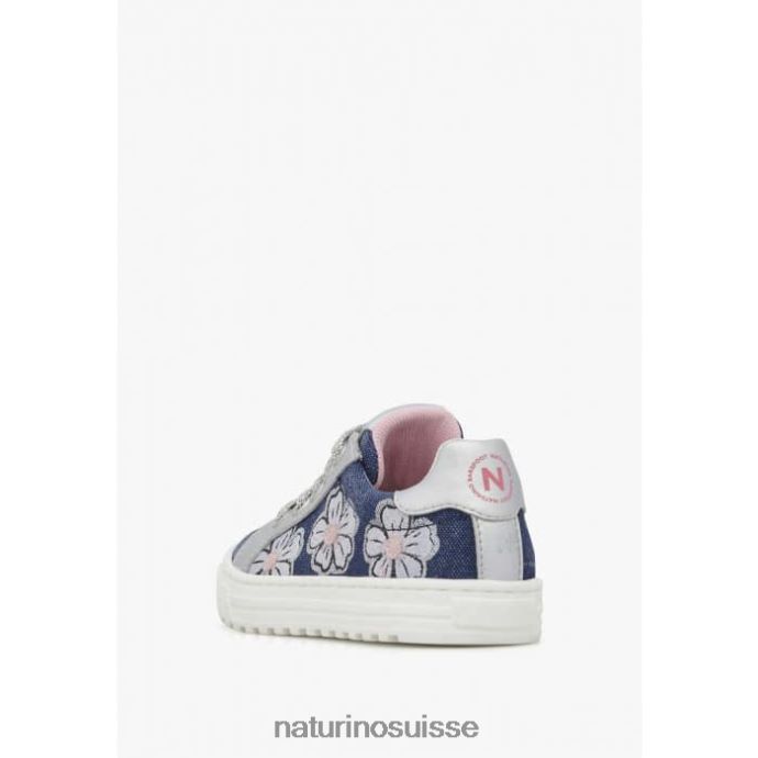 enfants coris 2 zip. T88FLL402 Naturino baskets en cuir et tissu bleu ciel-argent
