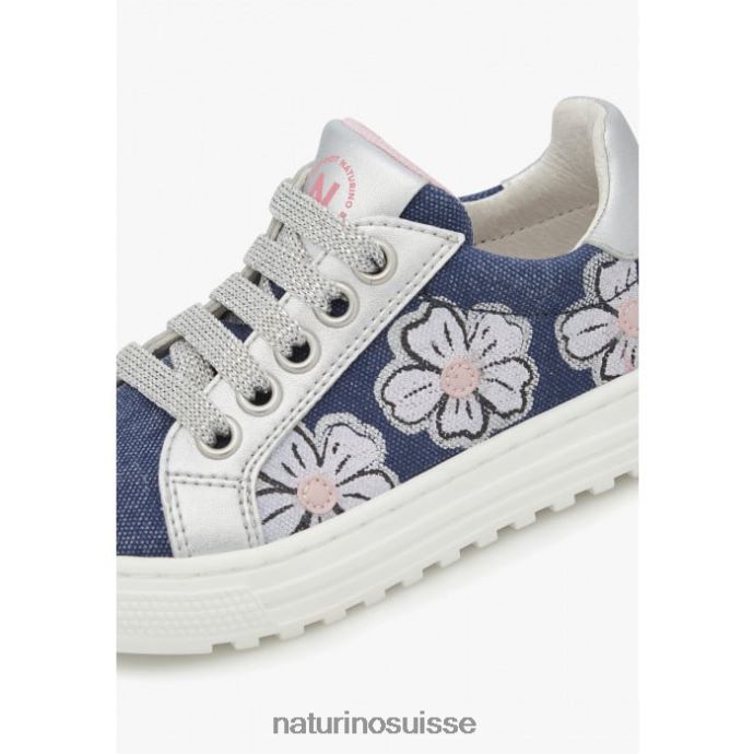 enfants coris 2 zip. T88FLL402 Naturino baskets en cuir et tissu bleu ciel-argent