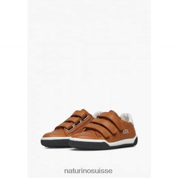 enfants falaise vl T88FLL518 Naturino baskets en cuir avec velcro blanc-cognac