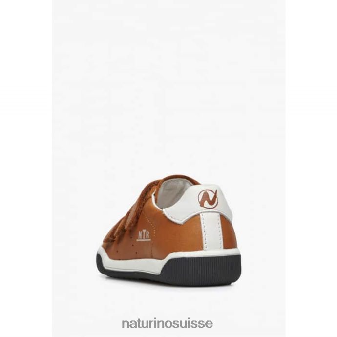 enfants falaise vl T88FLL518 Naturino baskets en cuir avec velcro blanc-cognac