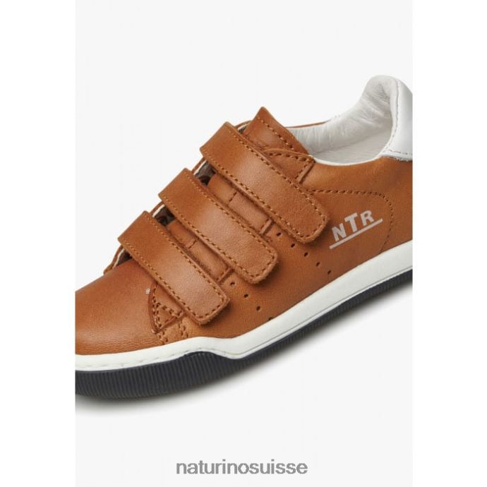 enfants falaise vl T88FLL518 Naturino baskets en cuir avec velcro blanc-cognac
