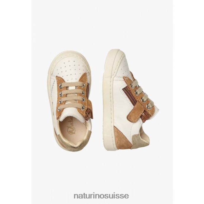 enfants faux zip T88FLL424 Naturino baskets en cuir et daim crème-marron