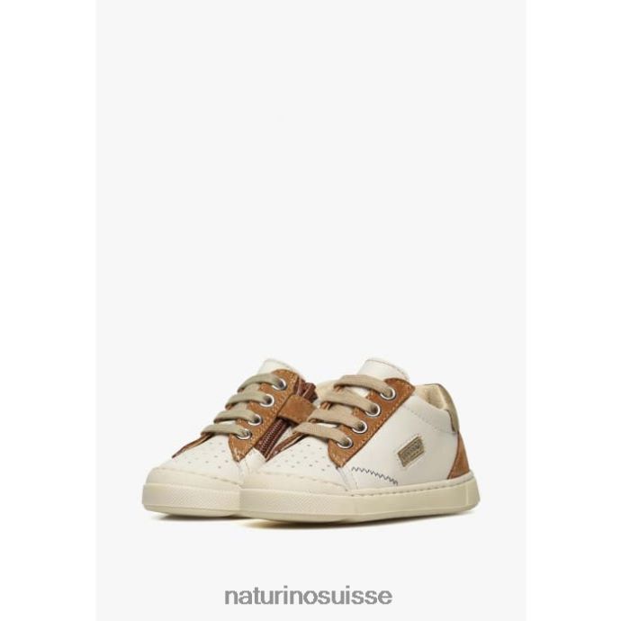 enfants faux zip T88FLL424 Naturino baskets en cuir et daim crème-marron