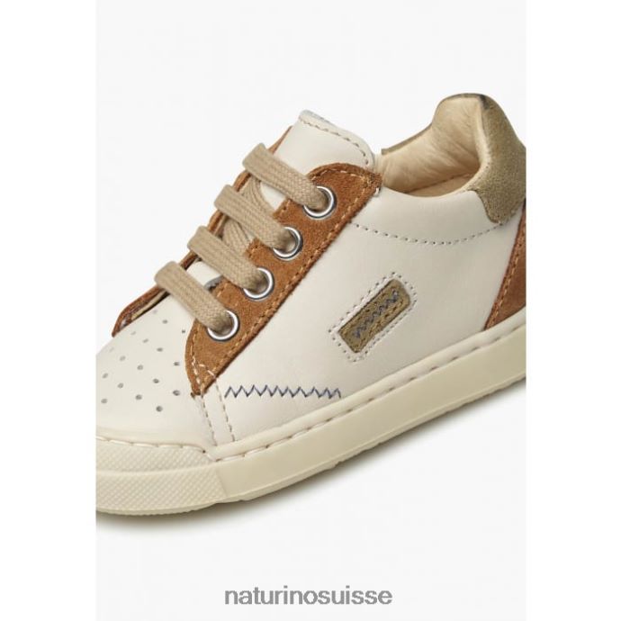 enfants faux zip T88FLL424 Naturino baskets en cuir et daim crème-marron