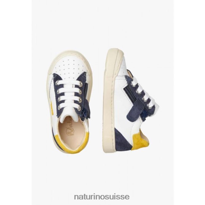 enfants faux zip T88FLL476 Naturino baskets en cuir et daim blanc bleu