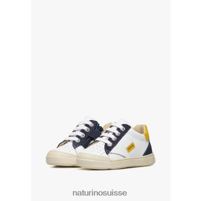 enfants faux zip T88FLL476 Naturino baskets en cuir et daim blanc bleu