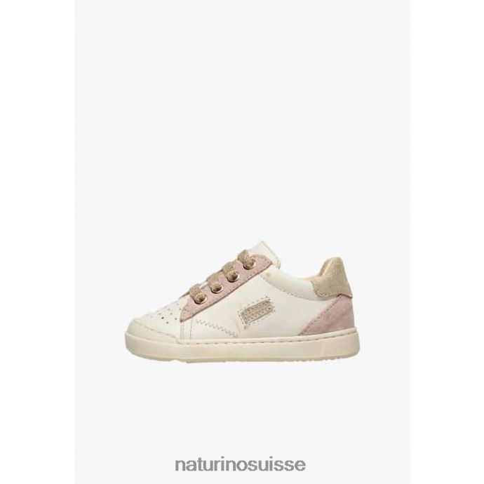 enfants faux zip T88FLL477 Naturino baskets en cuir et daim platine-rose poudré