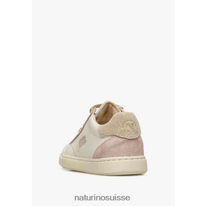 enfants faux zip T88FLL477 Naturino baskets en cuir et daim platine-rose poudré