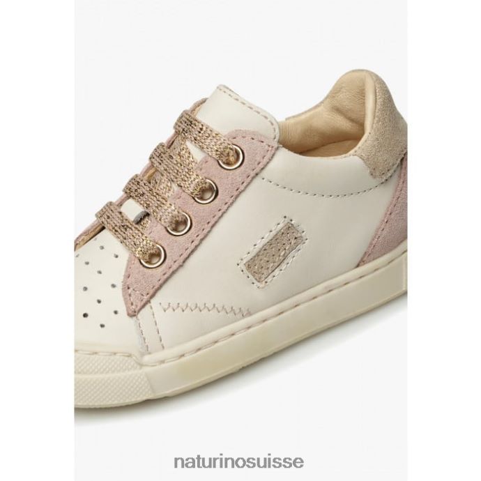 enfants faux zip T88FLL477 Naturino baskets en cuir et daim platine-rose poudré