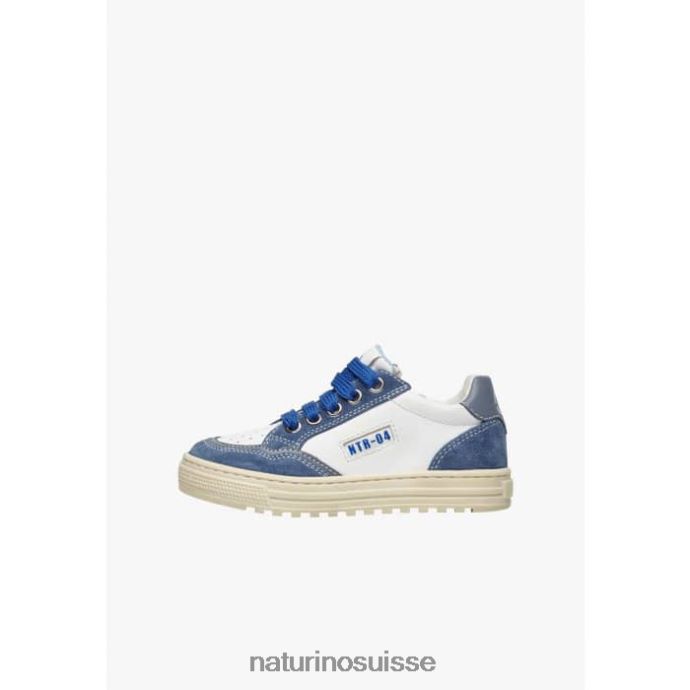 enfants fermeture éclair Ariton. T88FLL497 Naturino baskets en cuir et daim blanc bleu