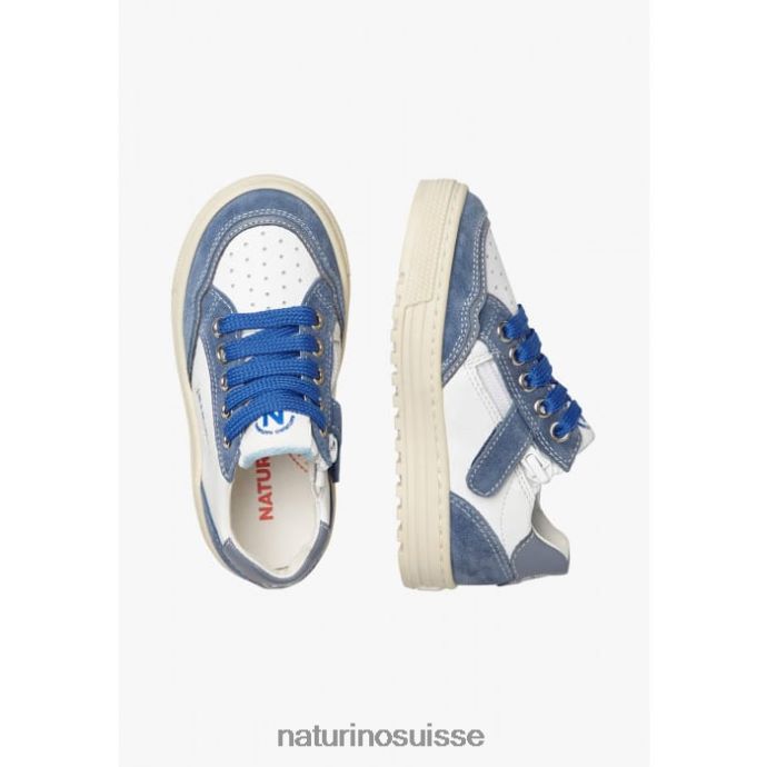 enfants fermeture éclair Ariton. T88FLL497 Naturino baskets en cuir et daim blanc bleu