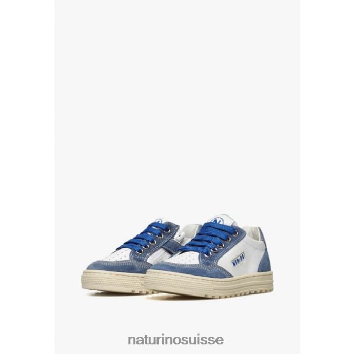 enfants fermeture éclair Ariton. T88FLL497 Naturino baskets en cuir et daim blanc bleu