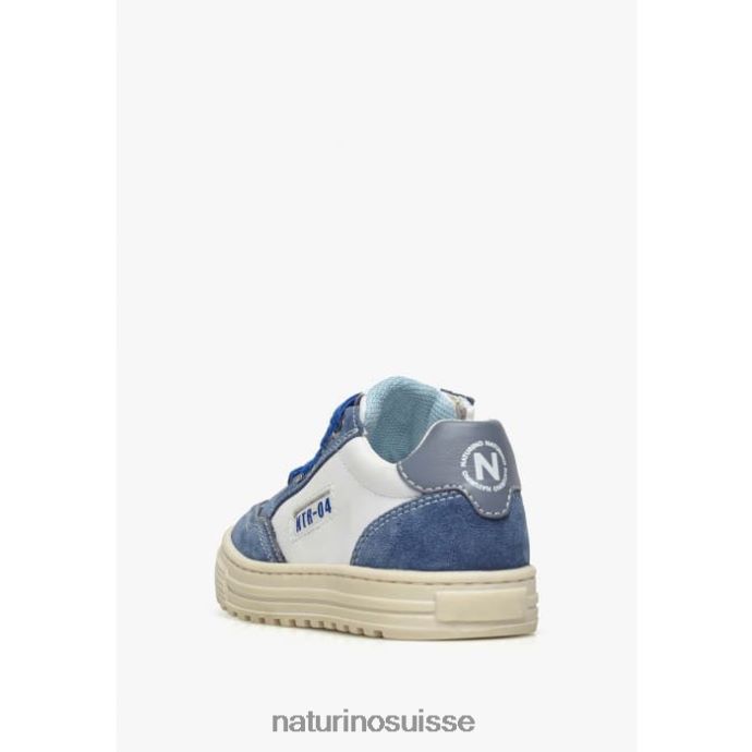 enfants fermeture éclair Ariton. T88FLL497 Naturino baskets en cuir et daim blanc bleu