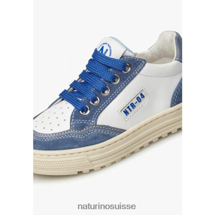 enfants fermeture éclair Ariton. T88FLL497 Naturino baskets en cuir et daim blanc bleu