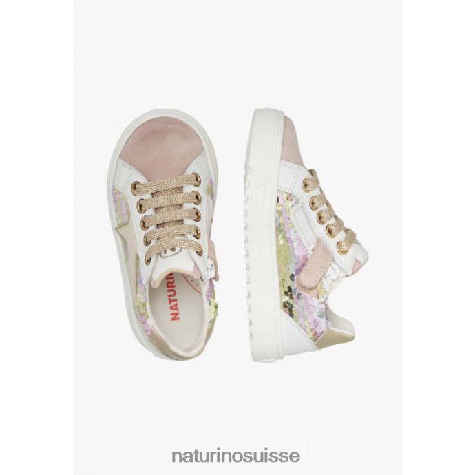 enfants fermeture éclair éclair. T88FLL383 Naturino baskets en cuir et daim rose poudré