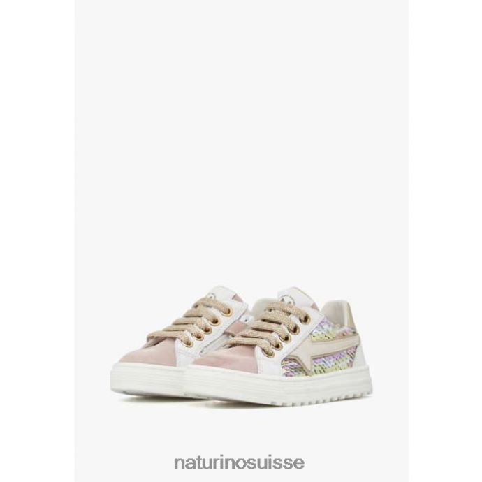 enfants fermeture éclair éclair. T88FLL383 Naturino baskets en cuir et daim rose poudré