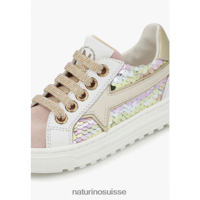 enfants fermeture éclair éclair. T88FLL383 Naturino baskets en cuir et daim rose poudré