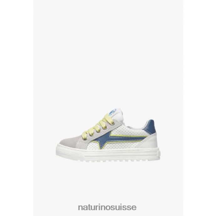 enfants fermeture éclair éclair. T88FLL387 Naturino baskets en cuir et daim gris-vert fluo