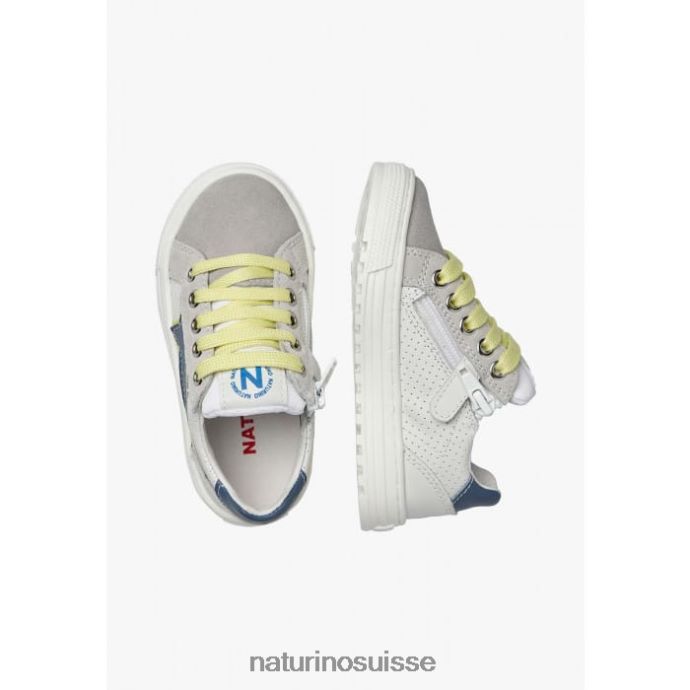 enfants fermeture éclair éclair. T88FLL387 Naturino baskets en cuir et daim gris-vert fluo
