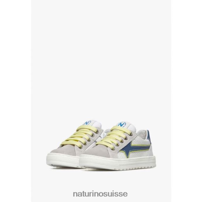 enfants fermeture éclair éclair. T88FLL387 Naturino baskets en cuir et daim gris-vert fluo