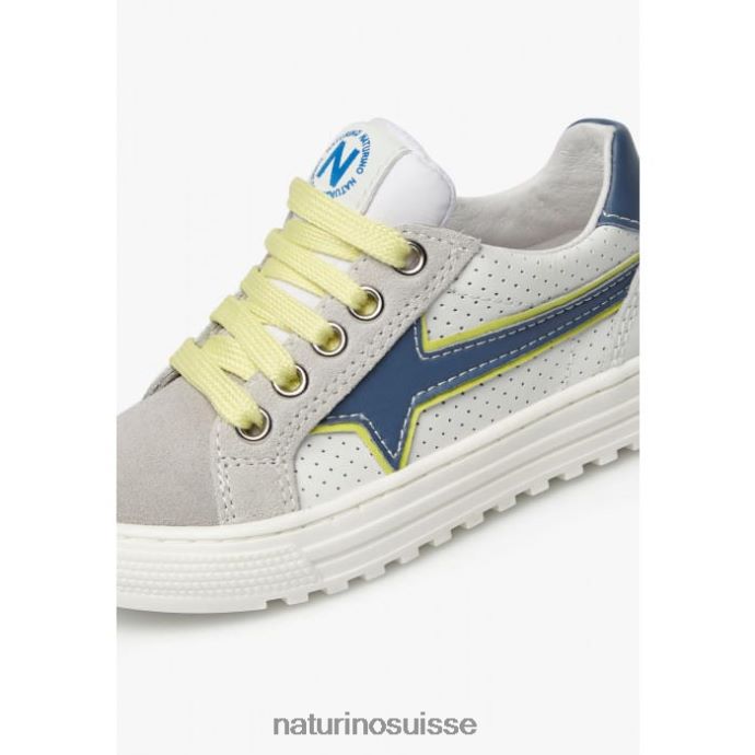 enfants fermeture éclair éclair. T88FLL387 Naturino baskets en cuir et daim gris-vert fluo