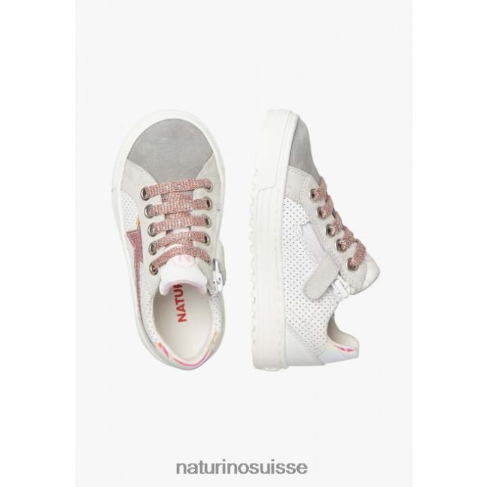 enfants fermeture éclair éclair. T88FLL423 Naturino baskets en cuir et daim gris-rose