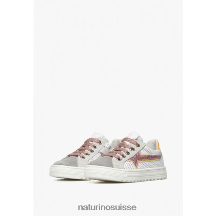 enfants fermeture éclair éclair. T88FLL423 Naturino baskets en cuir et daim gris-rose