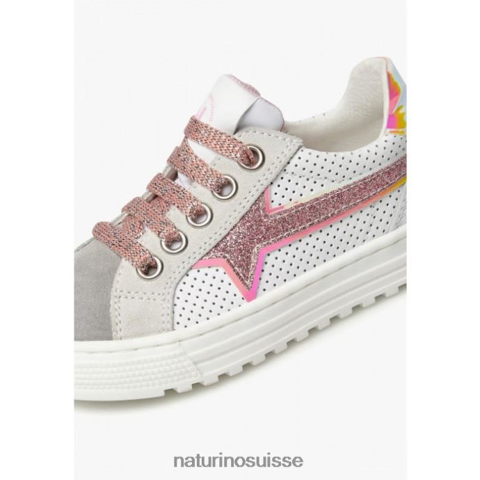 enfants fermeture éclair éclair. T88FLL423 Naturino baskets en cuir et daim gris-rose