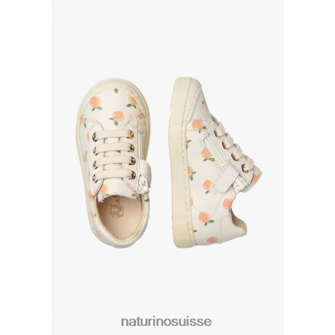 enfants fermeture éclair d\'eindhoven T88FLL403 Naturino baskets en cuir à imprimé abricot crème