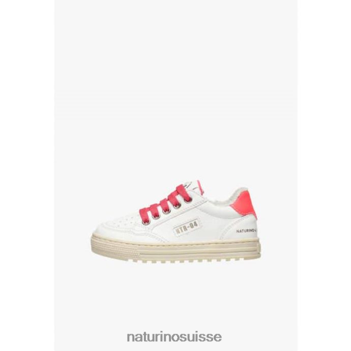 enfants fermeture éclair hybride Ariton. T88FLL367 Naturino baskets en cuir végétal et coton biologique blanc-fuchsia