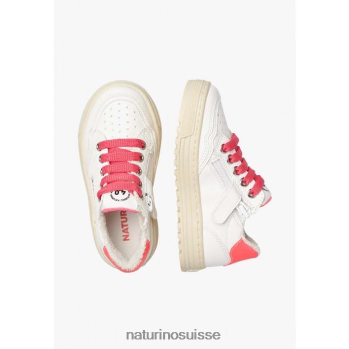 enfants fermeture éclair hybride Ariton. T88FLL367 Naturino baskets en cuir végétal et coton biologique blanc-fuchsia