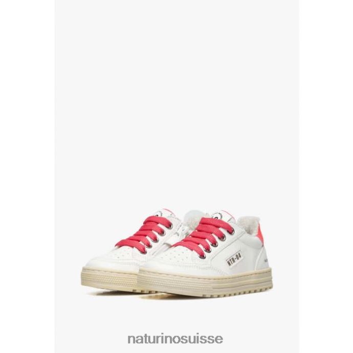 enfants fermeture éclair hybride Ariton. T88FLL367 Naturino baskets en cuir végétal et coton biologique blanc-fuchsia