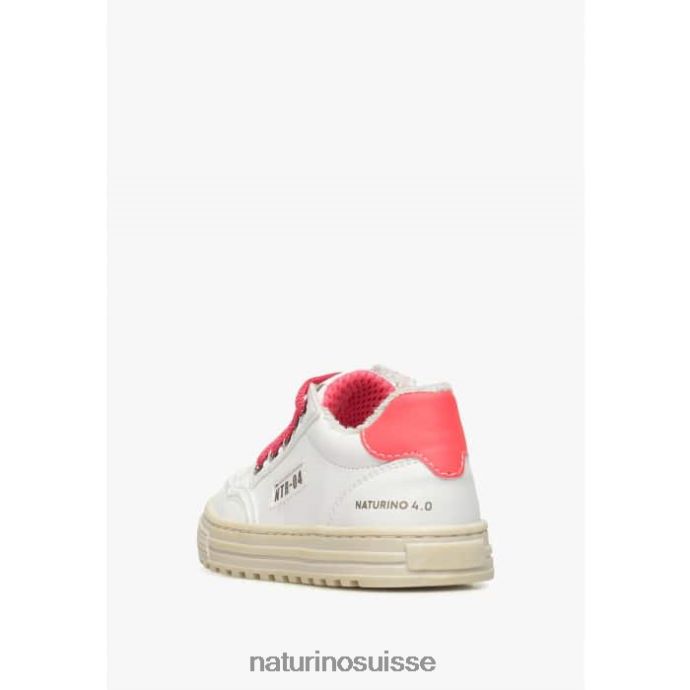 enfants fermeture éclair hybride Ariton. T88FLL367 Naturino baskets en cuir végétal et coton biologique blanc-fuchsia