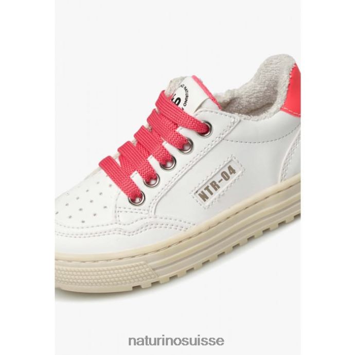 enfants fermeture éclair hybride Ariton. T88FLL367 Naturino baskets en cuir végétal et coton biologique blanc-fuchsia