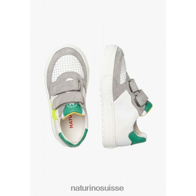 enfants hess vl. T88FLL370 Naturino baskets en cuir et daim Blanc gris