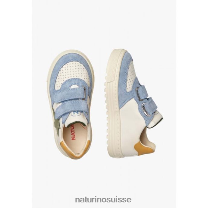 enfants hess vl. T88FLL382 Naturino baskets en cuir et daim bleu ciel-beige