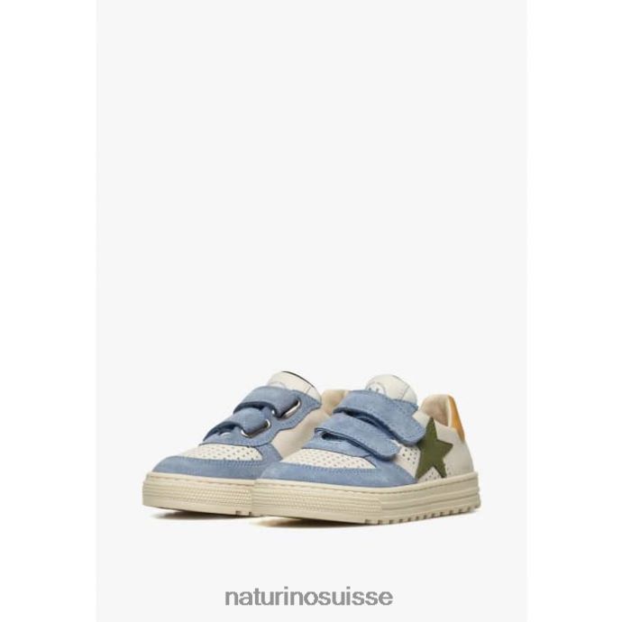 enfants hess vl. T88FLL382 Naturino baskets en cuir et daim bleu ciel-beige