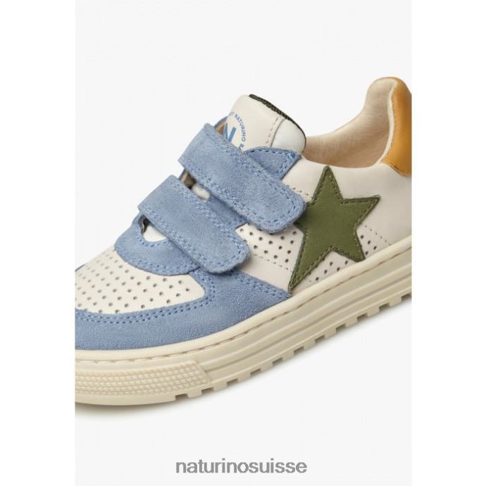 enfants hess vl. T88FLL382 Naturino baskets en cuir et daim bleu ciel-beige