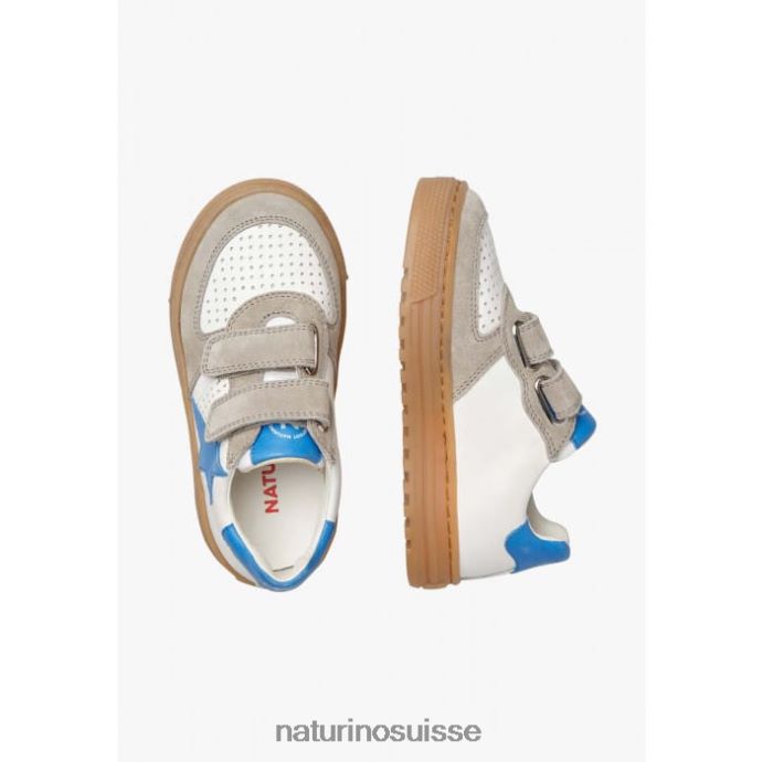 enfants hess vl. T88FLL384 Naturino baskets en cuir et daim tourterelle-bleu clair