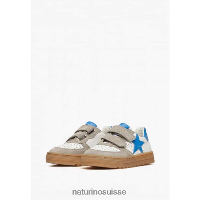 enfants hess vl. T88FLL384 Naturino baskets en cuir et daim tourterelle-bleu clair