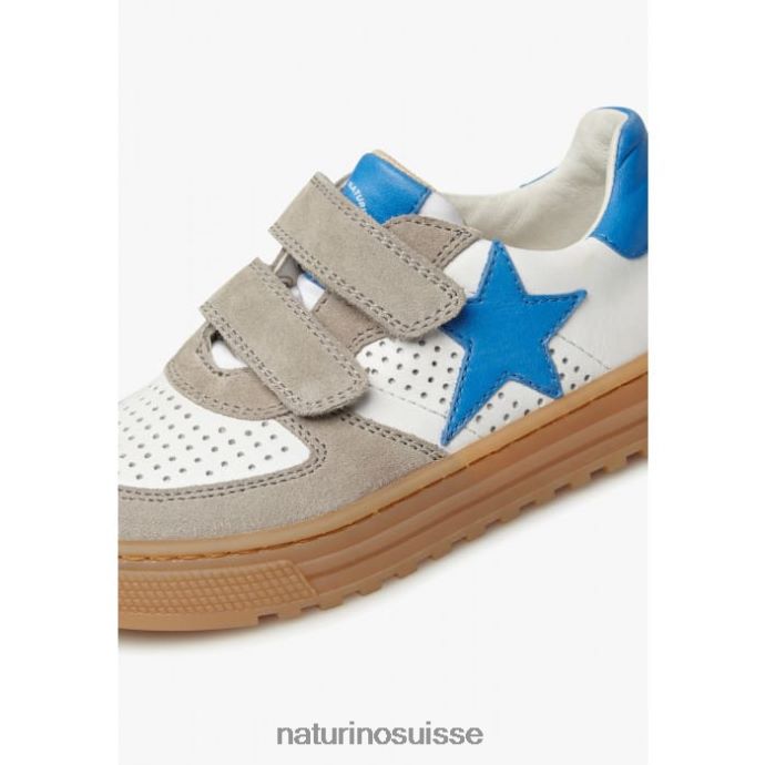 enfants hess vl. T88FLL384 Naturino baskets en cuir et daim tourterelle-bleu clair