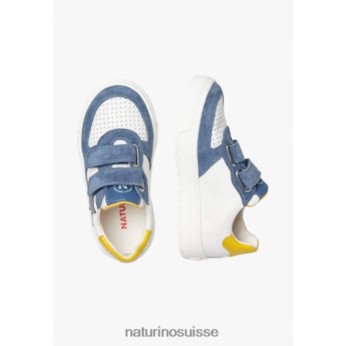 enfants hess vl. T88FLL451 Naturino baskets en cuir et daim blanc-bleu clair